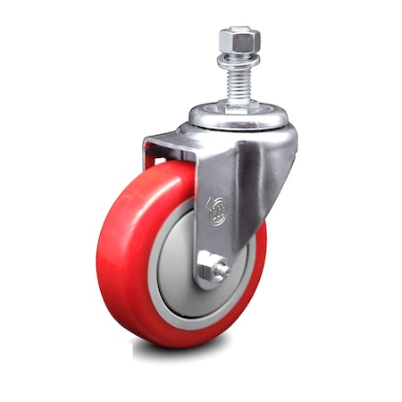 Service Caster 4 Inch Red Polyurethane Wheel Swivel 1/2 Inch Threaded Stem Caster SCC SCC-TS20S414-PPUB-RED-121315